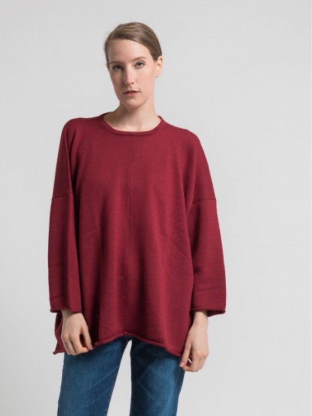 Claudia Nichole Cashmere Crewneck Sweater in Raspberry Red 3/4 sleeve size XXL